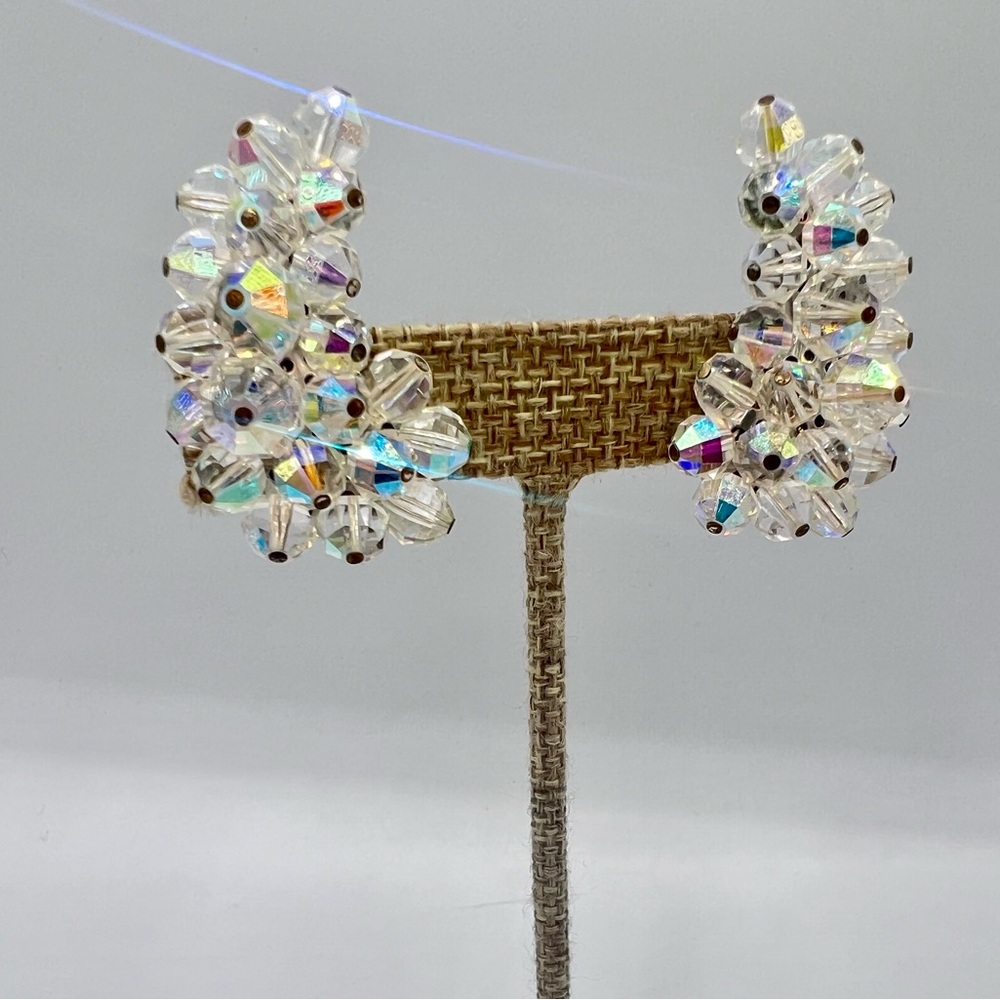 Vintage LAGUNA crystal bead clip on earrings aurora borealis ear climbers